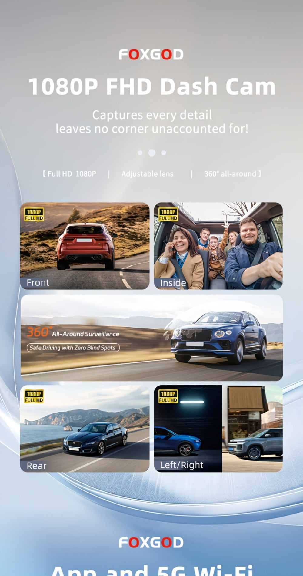 1080P-Labeled Dash Camera with Three- or Four-Lens Options, Screen, G-Sensor and WiFi/32GB Bundle