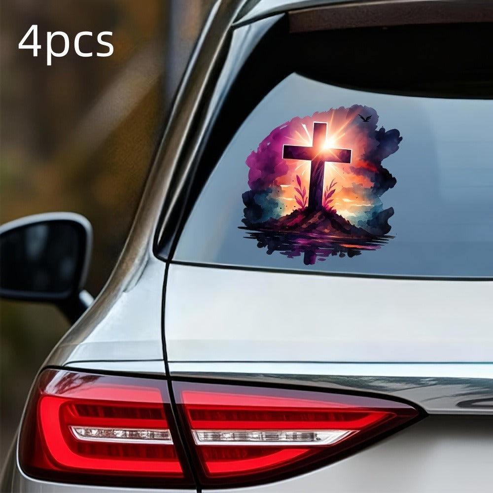 Sunset Cross Vinyl Vehicle Decal with One- or Four-Piece Checkout Options for Windows and Body Panels