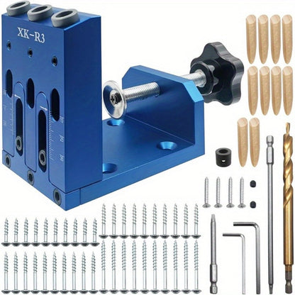 Pocket Hole Jig Kit Adjustable 3 Guide Holes 15 Degree Angle Drill System with Drill Bit Screwdrivers Screws Plugs Hex Drivers