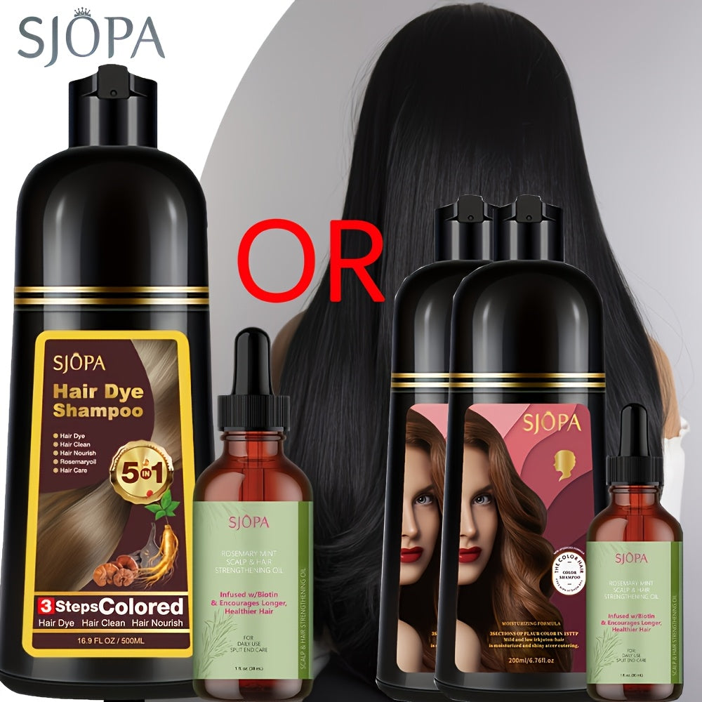 Natural Hair Dye Shampoo Kit 3-in-1 with Rosemary Oil & Squalane, Plant-Based Gray Hair Coverage
