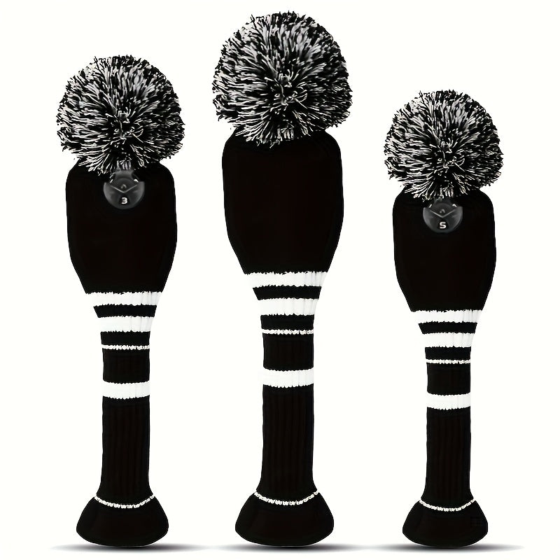 Knitted Golf Club Head Covers 3-Pack Set for Driver & Fairway Woods, Fits 460cc Drivers, Hook & Loop Closure Protective Headcovers for 1 3 5