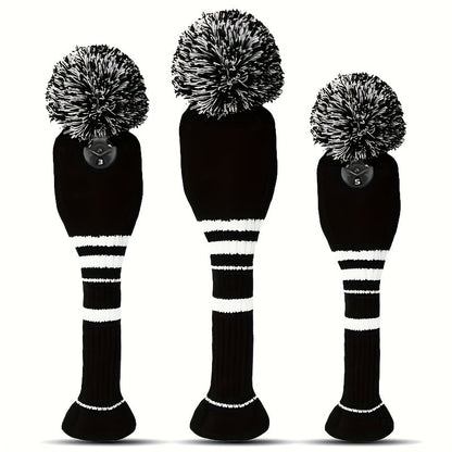 Knitted Golf Club Head Covers 3-Pack Set for Driver & Fairway Woods, Fits 460cc Drivers, Hook & Loop Closure Protective Headcovers for 1 3 5