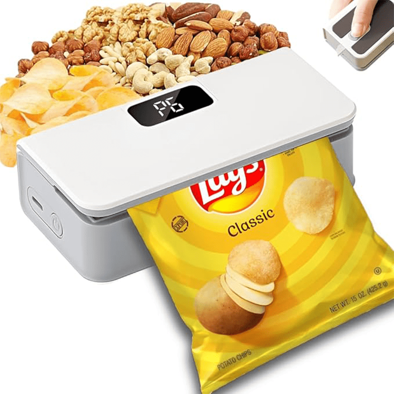 Portable Mini Bag Sealer USB Rechargeable, Handheld Food Sealer with Built-In Cutter for Fruits, Vegetables