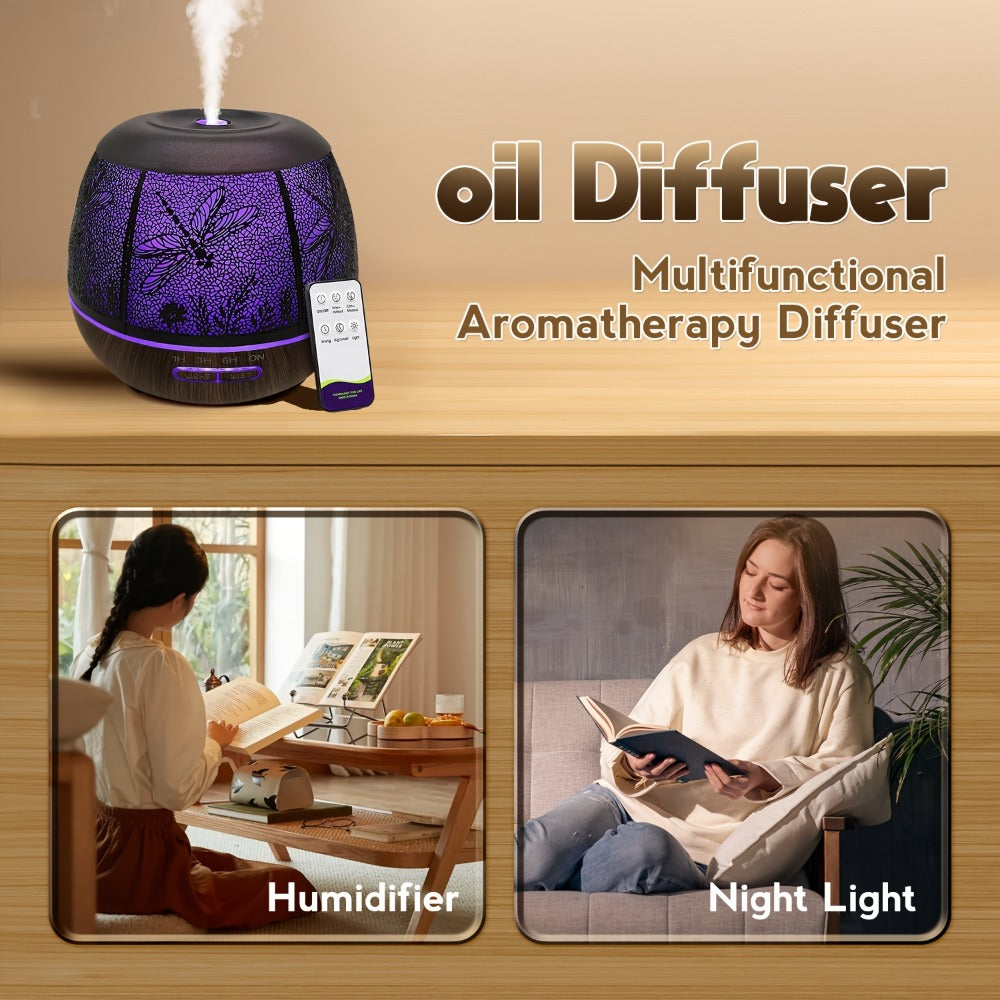 400 ml Metal-Hollow Aromatherapy Diffuser with Remote, Seven-Color Light and Four Pattern Options