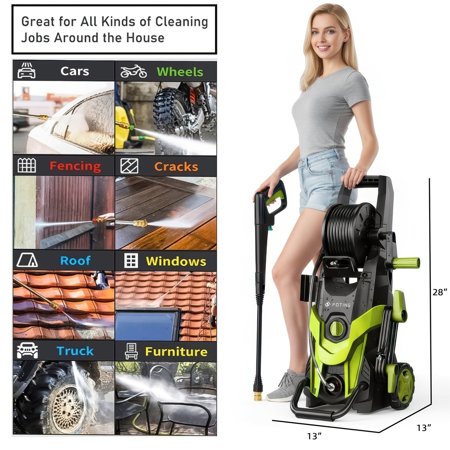 Electric Pressure Washer High PSI for Garden, Patio and Yard Use, with the Listed Configuration
