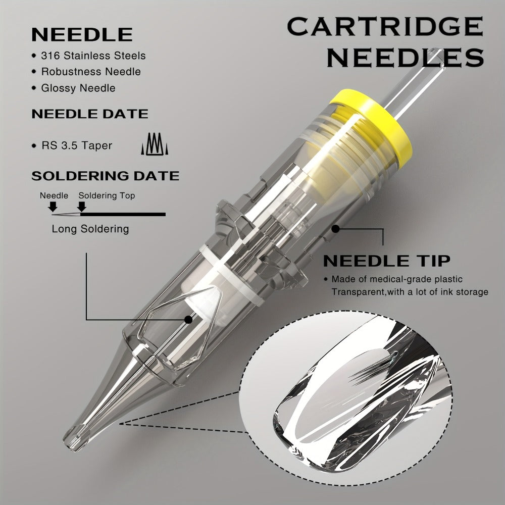 Tattoo Cartridge Needles with SPARK Label, 20-Piece Box and 24 Retained RL RS CM M1 Model Choices