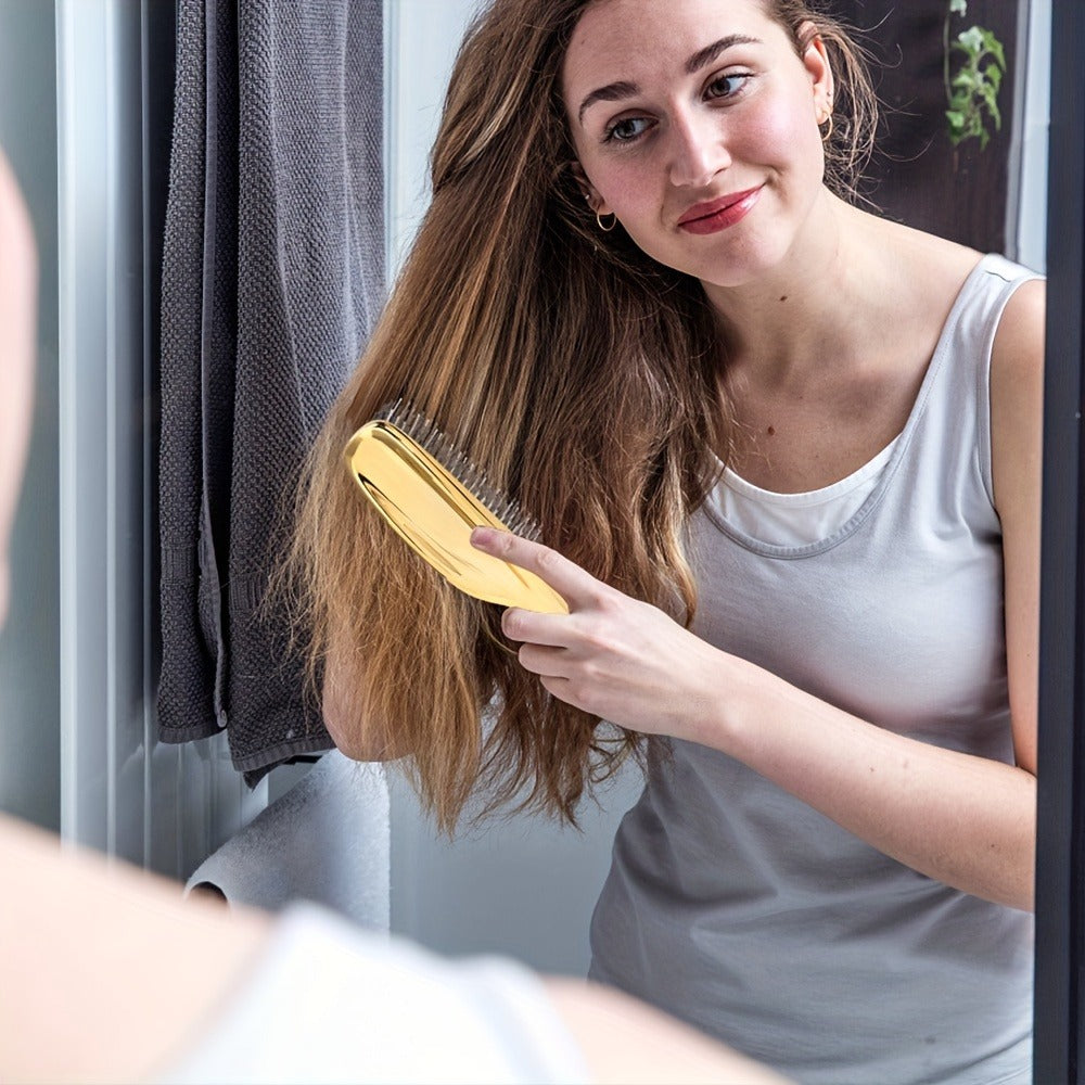 Air Cushion Comb Scalp Massage Brush Anti-Static Detangling Hair Comb Electroplated Flexible Cushion Pins Frizz Control Stimulates Hair