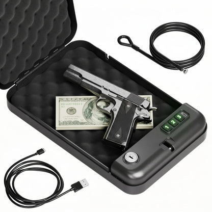 Portable Pistol Safe with Three-Digit Electronic Keypad, Backup Keys, USB-C Cable and 3.28 ft Security Cable