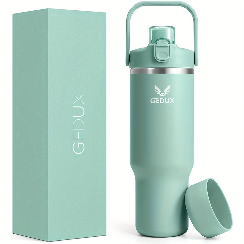 GEDUX Stainless Steel Water Bottle with Handled Lid and Removable Cup in 32oz or 40oz and Nine Styles