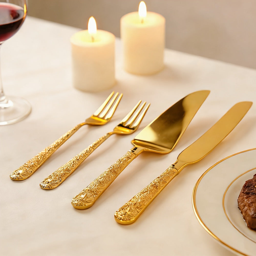 Cake Knife and Spatula Set with Rose Handle, Silver-Plated Dessert Server Gift Box Set for Wedding