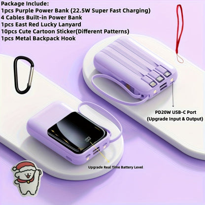 Power Bank 10000mAh Mini with Built-In Cable Set, 5W/15W/22.5W Variants, LED Light and Digital Display
