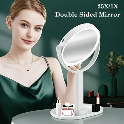 Makeup Mirror with Lights, 8-Inch Dual-Sided 1X and 25X with 80 LEDs, Three Light Colors, Touch Control and USB-C Charging