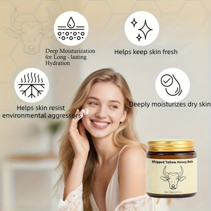 Whipped Beef Tallow Balm for Face & Body 4oz – Grass-Fed with Honey, Natural Non-Greasy Deep Moisturizer for Dry & Sensitive Skin