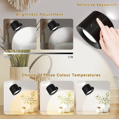 USB Rechargeable LED Wall Light 2 Pack, 360° Rotating Magnetic Ball Touch Control Reading Lamp with 3 Color Temps