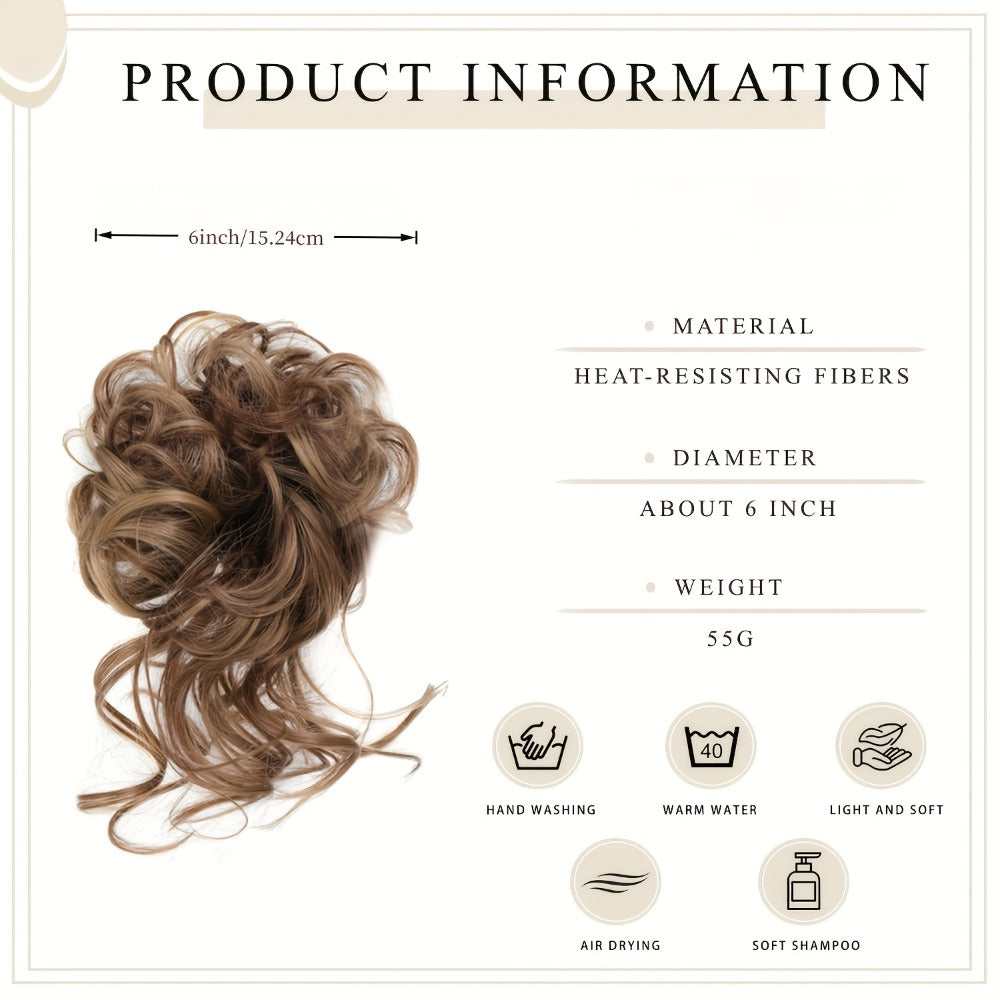 Hair Extensions Curly-Wavy 6-Inch Synthetic Messy Bun with Claw Clip and Seven Color Codes
