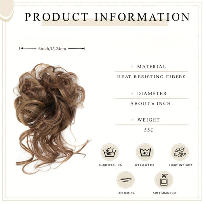 Hair Extensions Curly-Wavy 6-Inch Synthetic Messy Bun with Claw Clip and Seven Color Codes