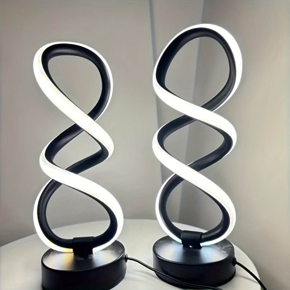 Spiral LED Table Lamp with Dimmable Push-Button Control, Modern Metal Base and Six Black or White Configuration Options