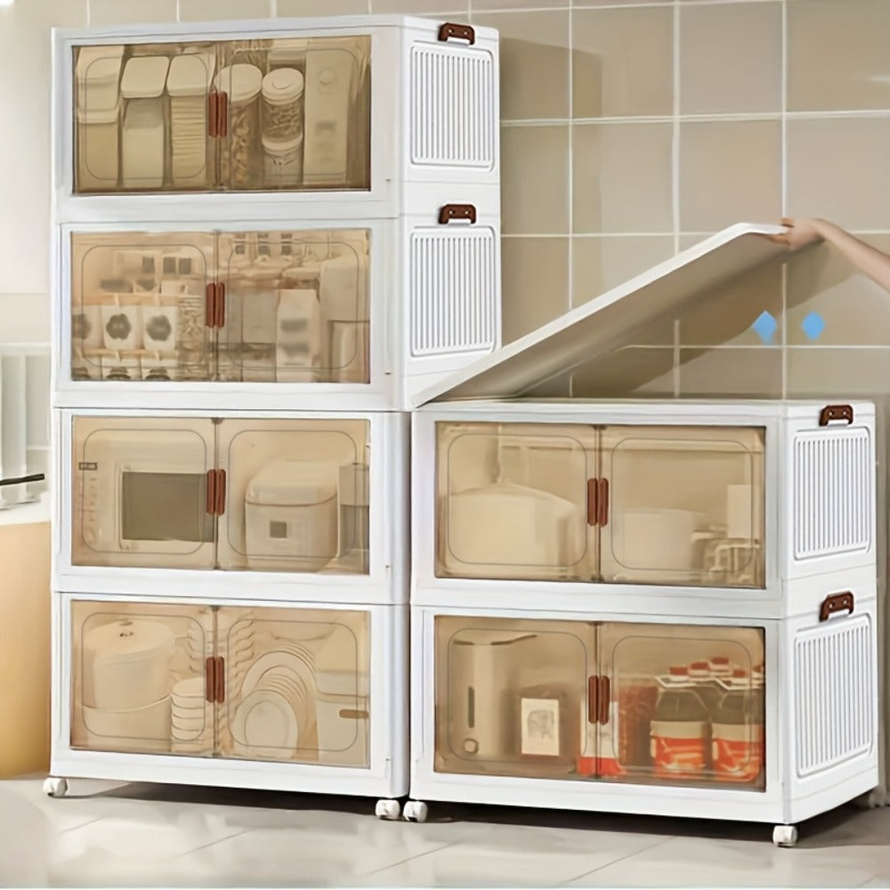 Storage Cabinet Collapsible Modular Locker with Magnetic Doors, Wheels and One to Five Layers