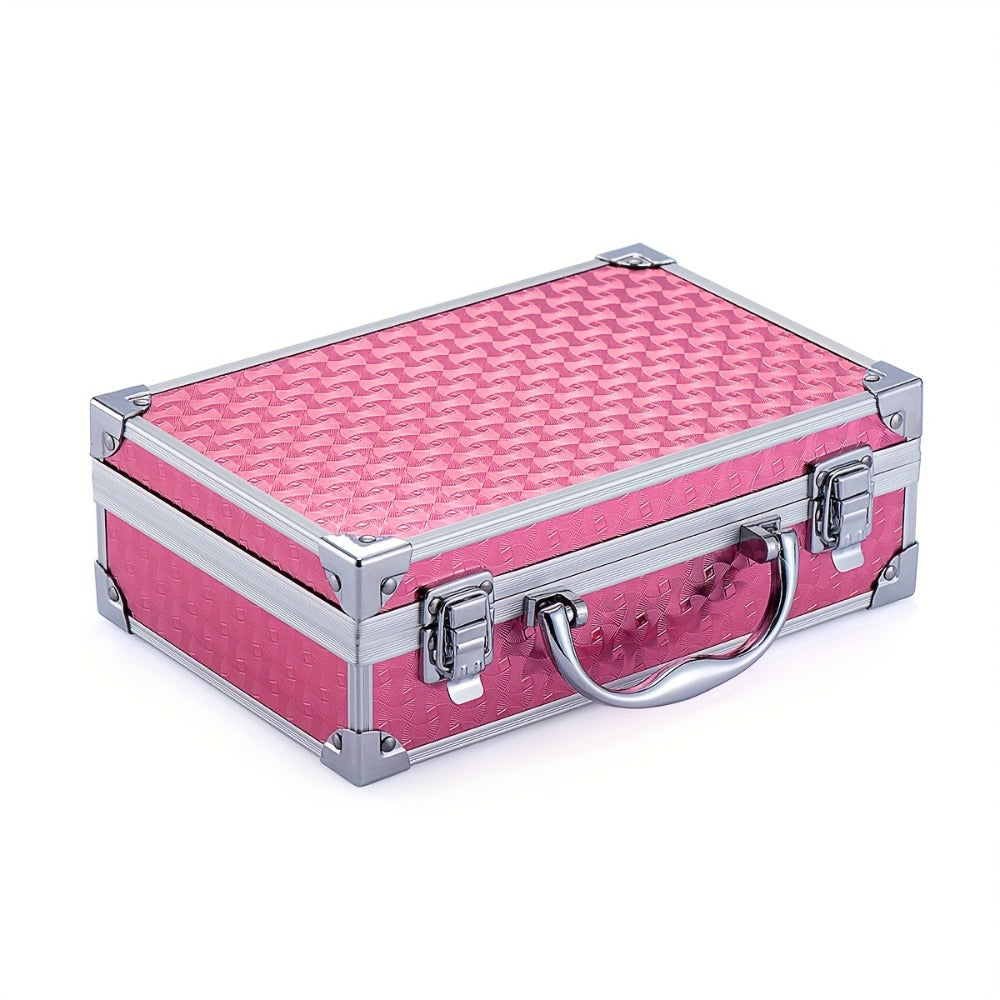 Makeup Kit 56-Piece Handled Mirror Case with Mixed Face, Eye and Lip Cosmetics in Silvery or Rose Color