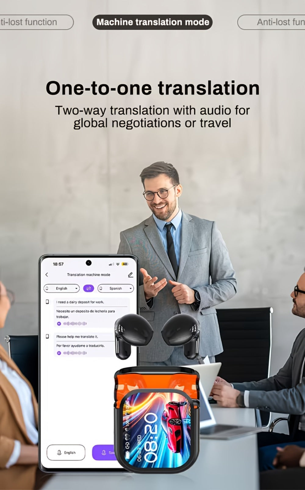 131 Language Real-Time Translation Wireless Headphones HTC NE20 TWS HiFi Sound Low for Bedside Audio, Alarms and Room Entertainment