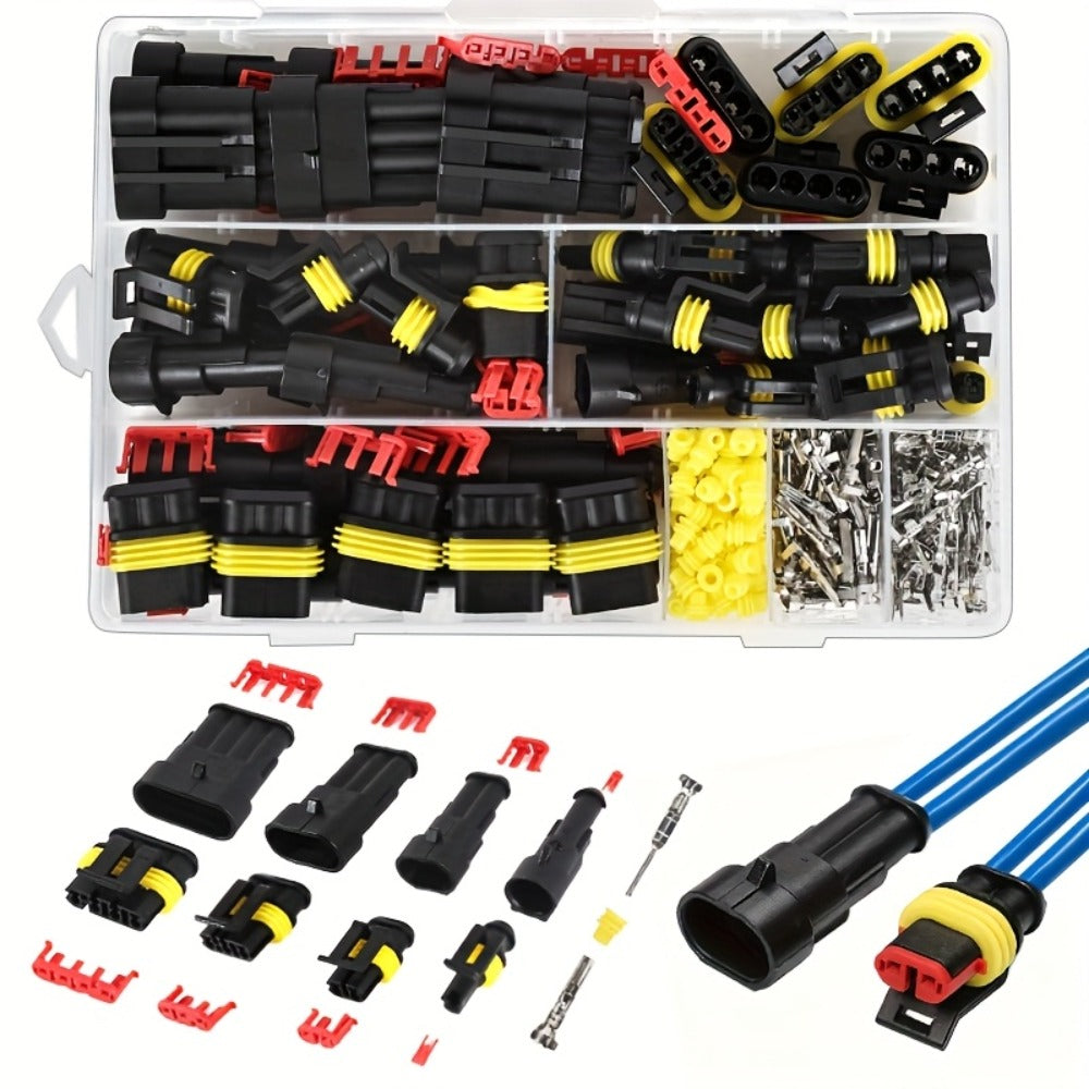 Automotive Connector Terminal Kit in 355-Piece or 352-Piece Set with 1- to 4-Pin Plugs and Seals