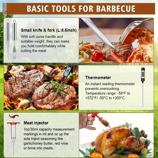 Thirty-Five-Piece BBQ Grill Tool Kit with Thermometer, Two Grill Mats, Heat Glove and Carry Case
