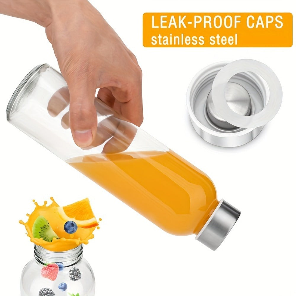 Glass Water Bottles with Lids 18oz Set of 10 Reusable Clear Glass Juice Bottles Leak-Proof for Entryways, Bedrooms and Living Spaces
