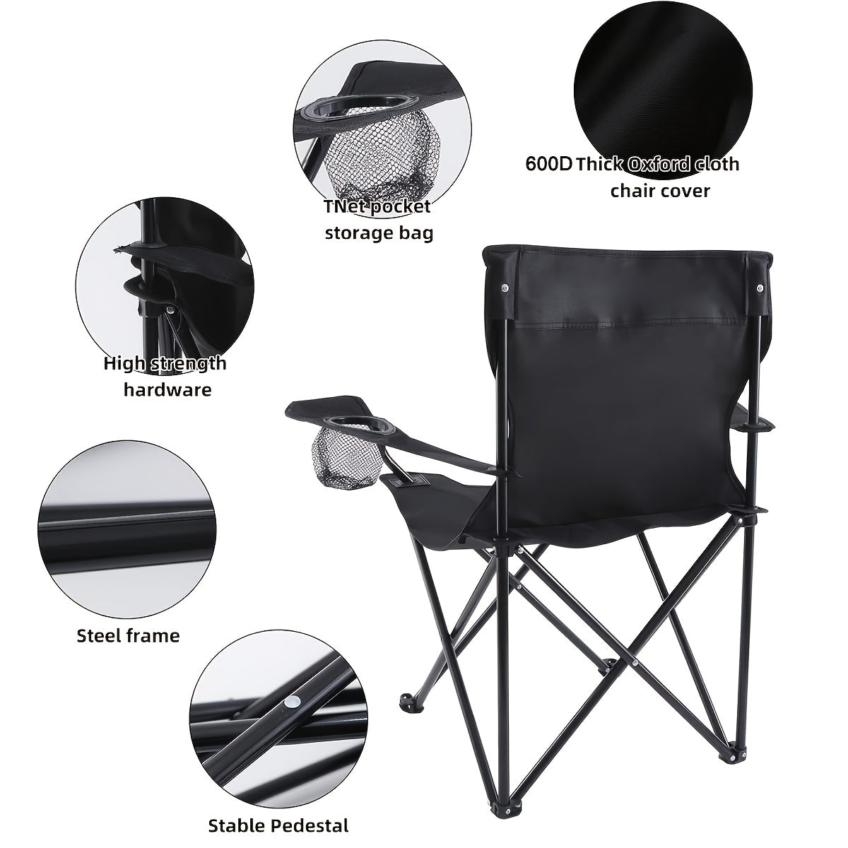 Set of Two Folding Camping Chairs with Cup Holders, Carry Bags, 82 cm Back Height and Black, Navy, Blue, Green or Red Options