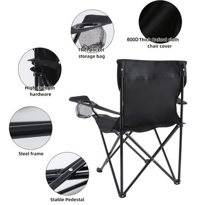 Set of Two Folding Camping Chairs with Cup Holders, Carry Bags, 82 cm Back Height and Black, Navy, Blue, Green or Red Options