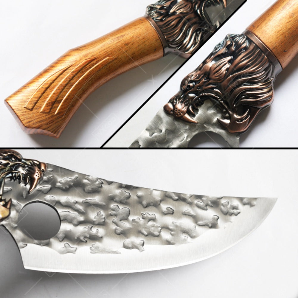 Kitchen Knife Set 8-Piece 5Cr15MoV Stainless Steel with Hammered Blades, Wood-Style Handles and Shears Options