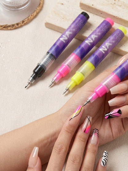Metal Rod Nylon Brush Nail Art Pen Set 12 Colors – Acrylic Paint Pens for 3D Doodle Dot & Stitching Nail Design