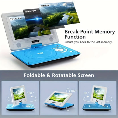 9.5-Inch Portable DVD Player with 270° Swivel Screen, Dual Speakers and Black or Blue Finish