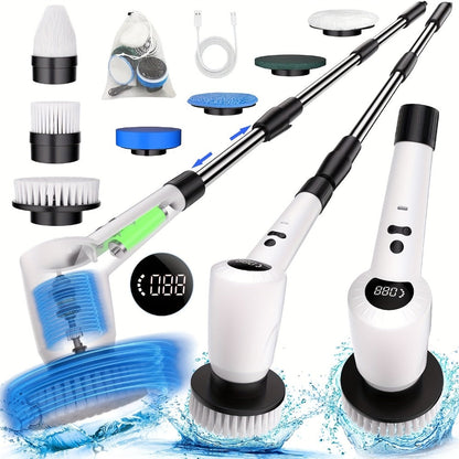 Electric Spin Scrubber 7-in-1 Cordless Rotary Cleaning Brush 7 Interchangeable Heads 3 Speed for Home Cooking, Dining and Outdoor Meals