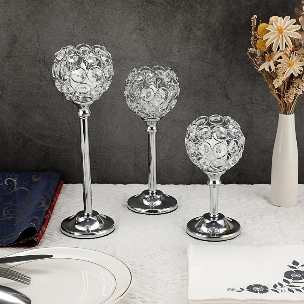 Crystal Candelabra Centerpiece, Gold & Silver Taper Candle Holders for Wedding, Anniversary, Candlelit Dinner
