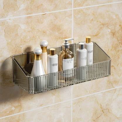 Wall-Mounted Plastic Bathroom Storage Shelf with Adhesive Plates, 24.5cm Rack in Gray, Amber or Green