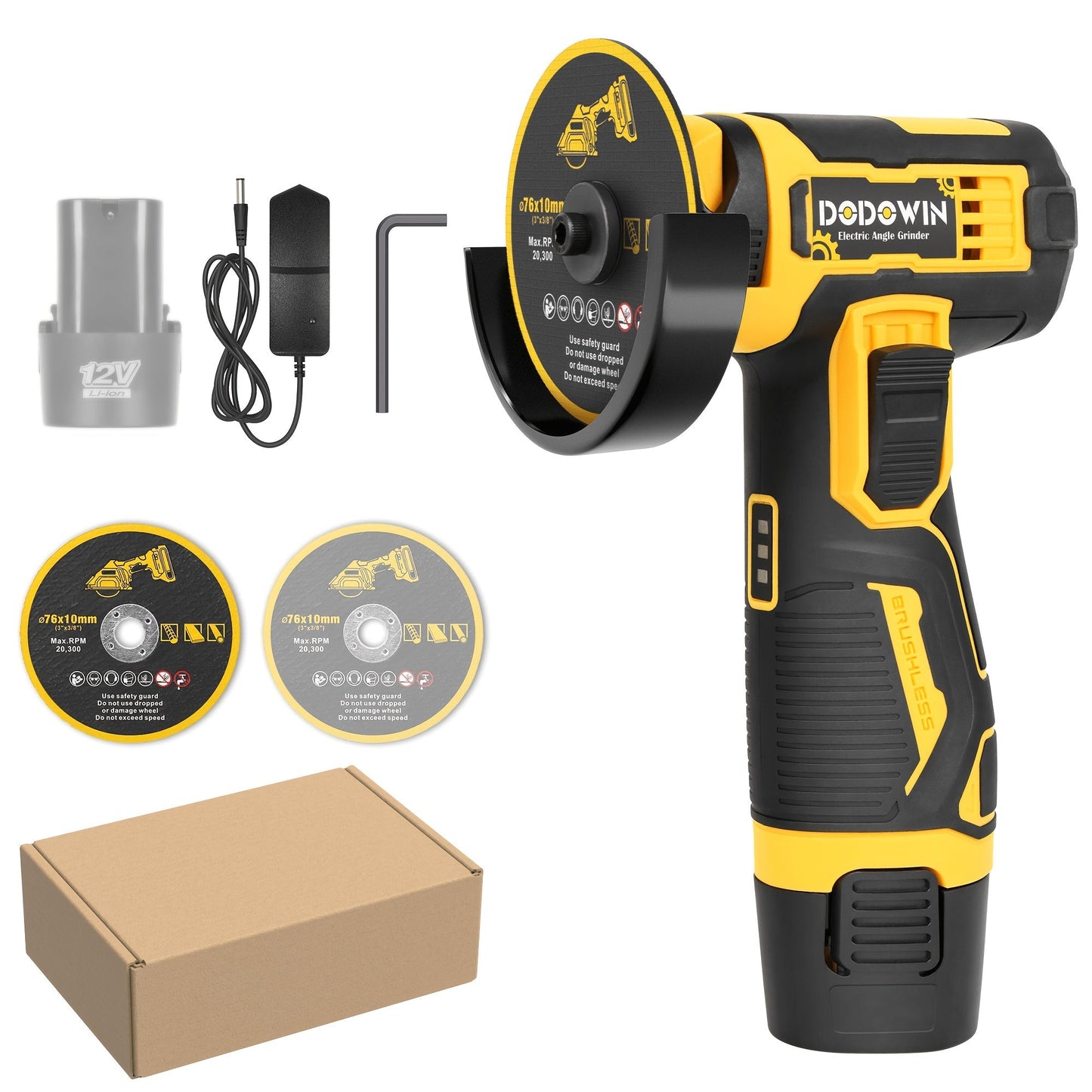 Power Tools DODOWIN 12V Mini Cordless Angle Grinder with 19, 500 and 5, 000 RPM Modes and Battery Options