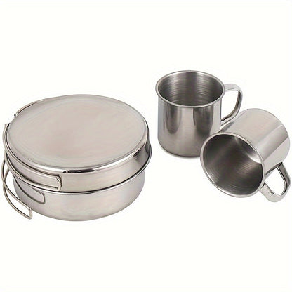 Stainless Steel Camping Cookware Set 8 Piece with Pots Pans Plates Cups and Handles – Lightweight Outdoor Cooking Kit for Camping Hiking