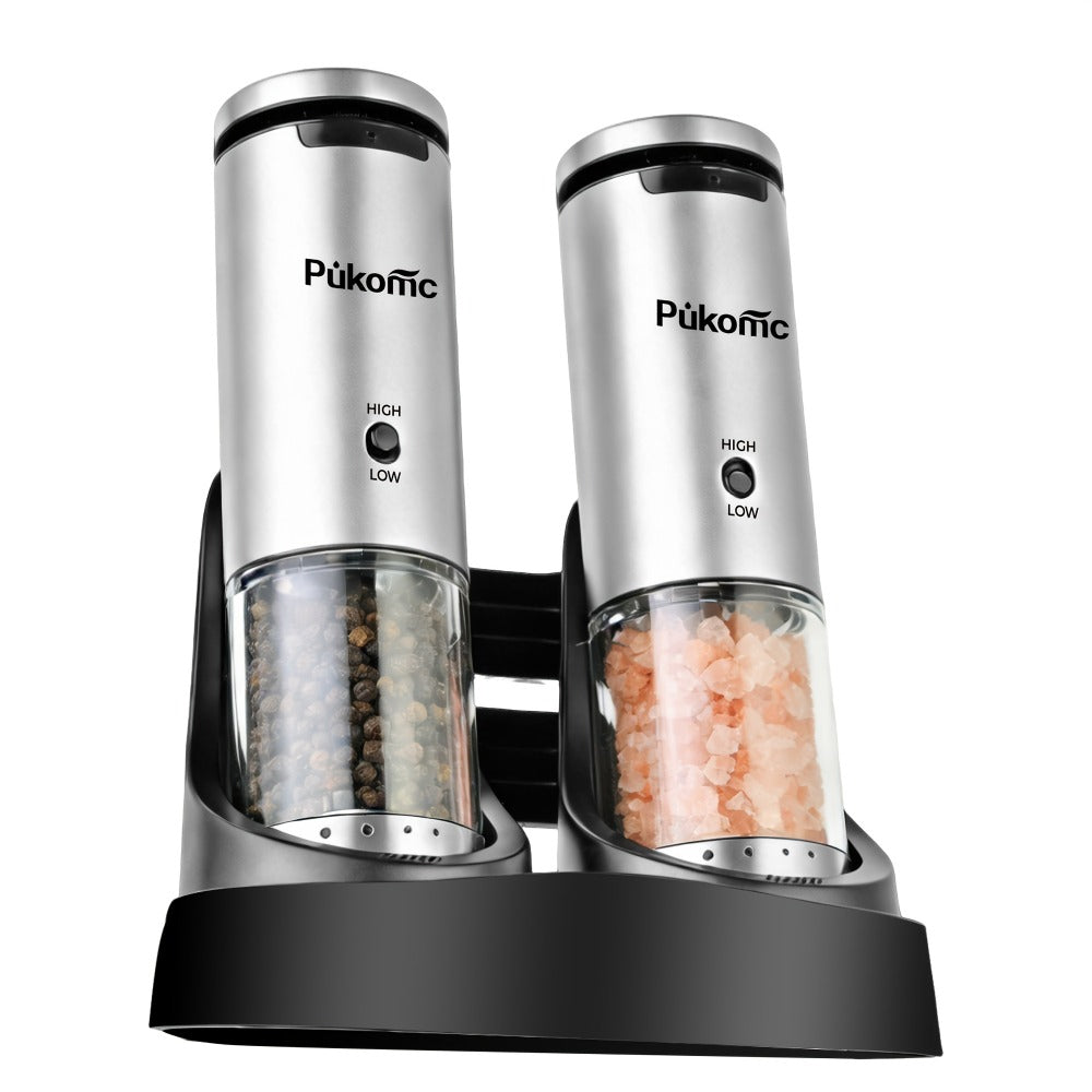 Electric Pepper Grinder Set of 2, Rechargeable with Charging Base, 6 Adjustable Coarseness Settings