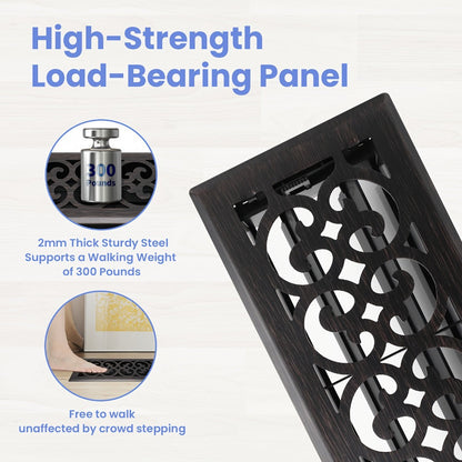 Floor Vent Register Cover 4x10 Inch Walkable Steel Decorative Air Vent Grille Adjustable for Entryways, Bedrooms and Living Spaces