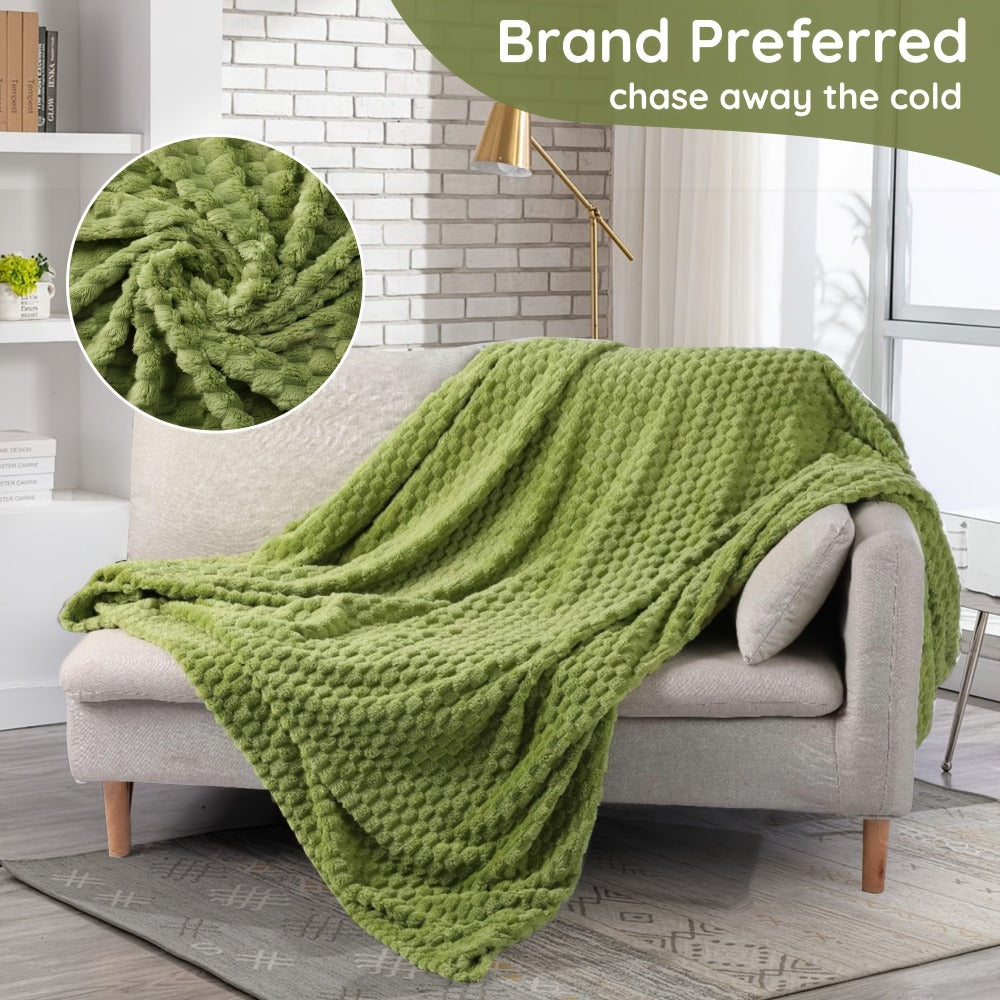 Textured Flannel Blanket in Rhinestone, Wheat-Ear, Checker and Solid Styles with Throw or Queen Options