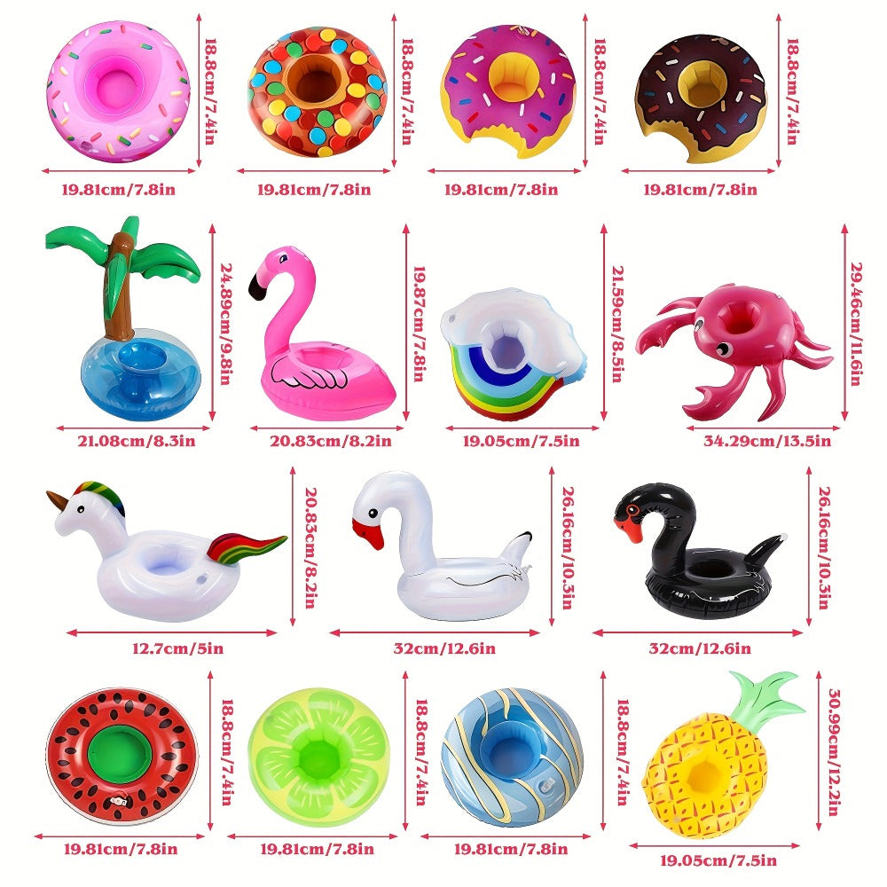 Floating Pool Drink Holders 15 Pack, Flamingo Inflatable Cup Coasters for Beer Cans, Water Bottles & Beverages