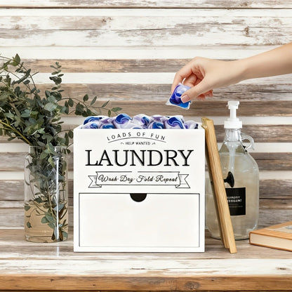 Dryer Sheet Holder with Drawer & Lid, Farmhouse Wood Laundry Pod Dispenser, Wall Mount or Countertop Organizer for Laundry Room Storage