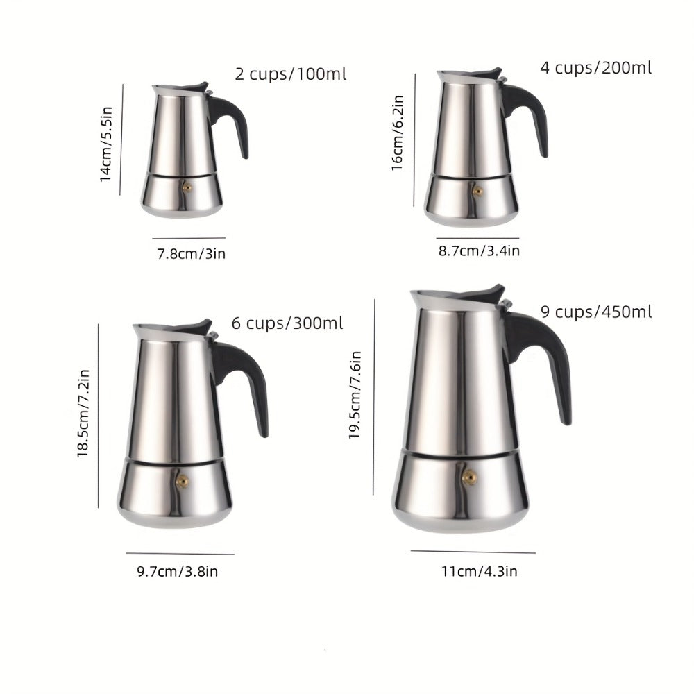 Stovetop Espresso Maker Moka Pot 9 Cup Stainless Steel Manual Coffee Brewer No Electricity Required for Strong Coffee Latte Espresso Home