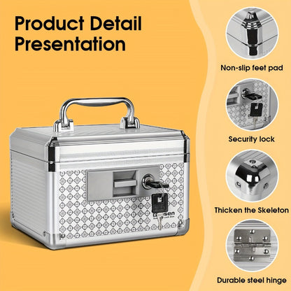 Locking Medicine Storage Box Aluminum Alloy with Key Lock & Handle, High- Family Medicine Organizer