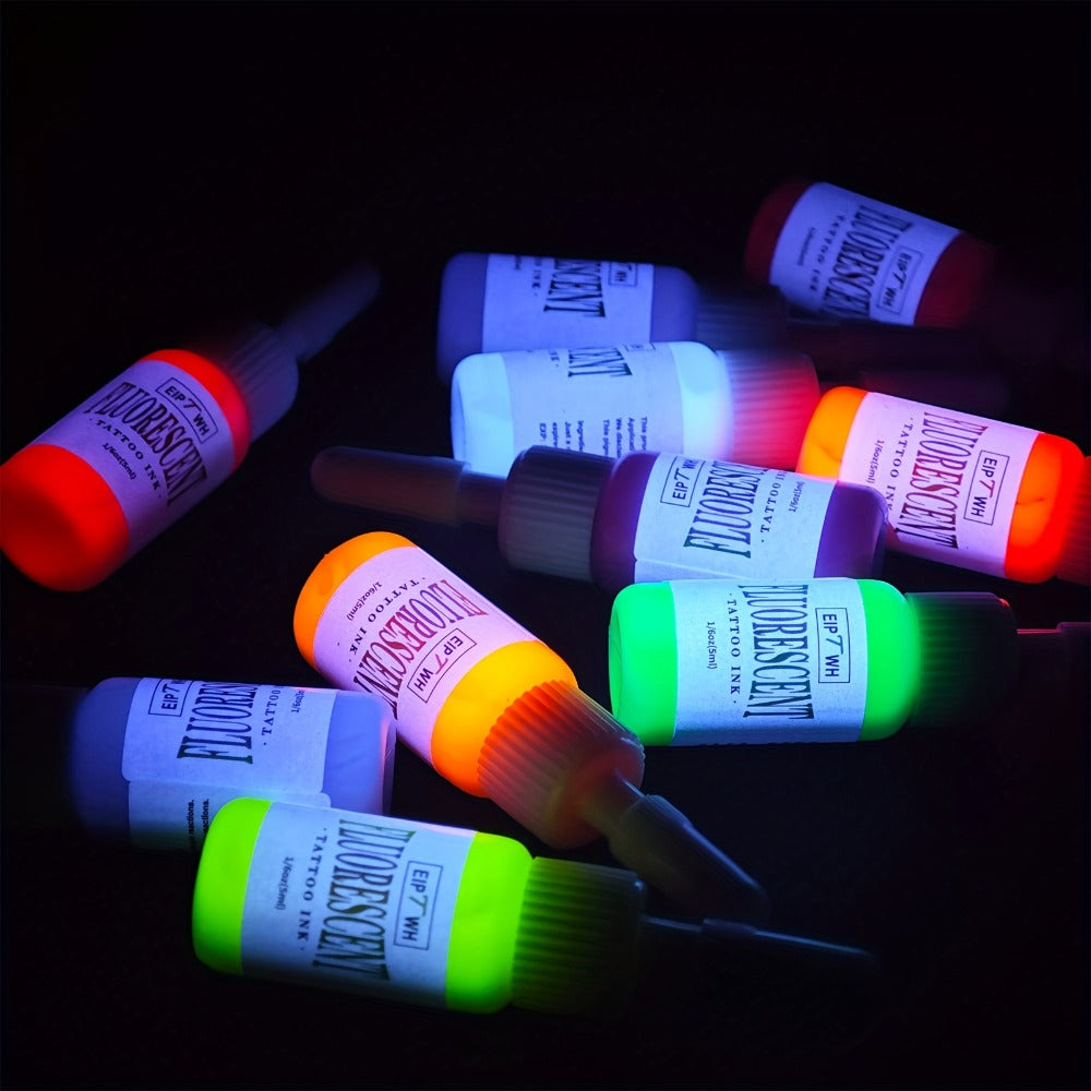 Tattoo Ink EIPTWH UV Blacklight Set with 10 Fluorescent Color Bottles and One Configuration