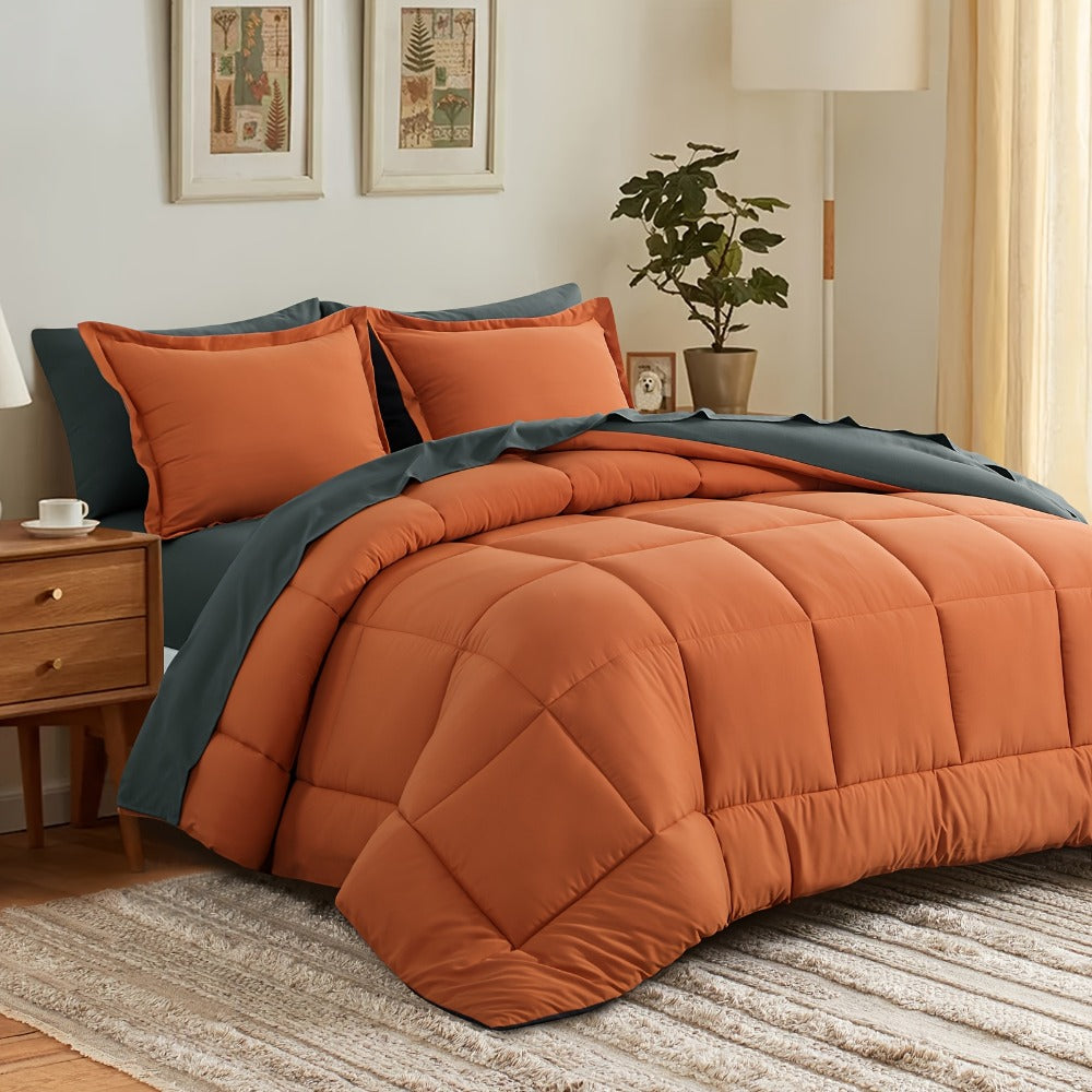 7 Piece Comforter Set Luxury Soft Fluffy Bedding All Season Bed in a Bag with Comforter Fitted Sheet Flat Sheet Pillowcases Hypoallergenic