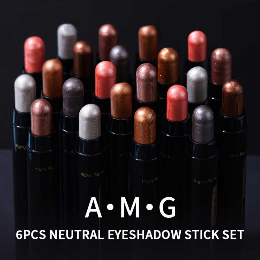 Waterproof Eyeshadow Pencil Set 6 Colors, Metallic & Matte Glitter Highlight Eyeliner Crayons, Smudge-Proof Eye Makeup