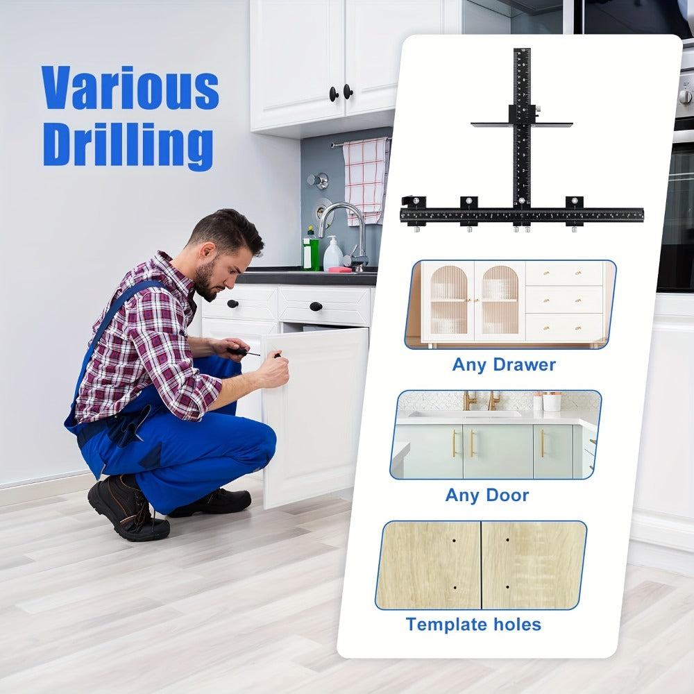 Cabinet Hardware Jig Aluminum Alloy Adjustable Drill Guide Template for Cabinet Door Handle Drawer Pull Installation CNC Precision