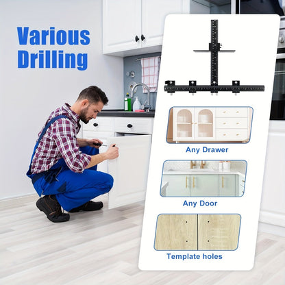Cabinet Hardware Jig Aluminum Alloy Adjustable Drill Guide Template for Cabinet Door Handle Drawer Pull Installation CNC Precision