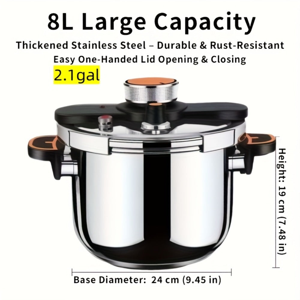 Pressure Cooker Stainless Steel with One-Twist Lock Lid, Induction & Gas Compatible Stew Pot in 1.32gal